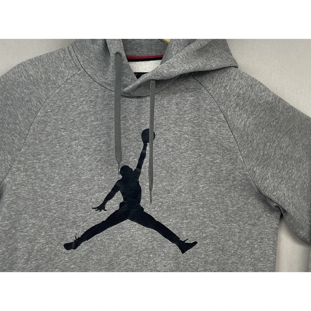 Nike Air Jordan Sweatshirt Hoodie Mens SMALL Gray Black‎ Jumpman Logo Pocket